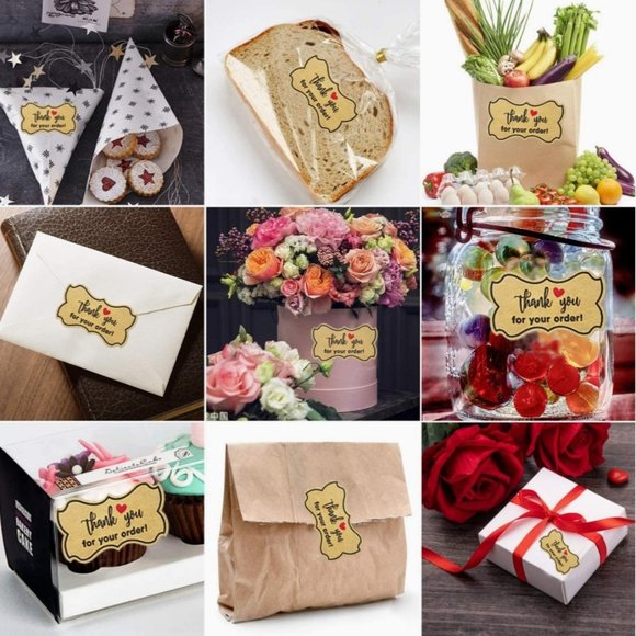 50 THANK YOU FOR YOUR ORDER Kraft Sticker 2" x 1" - Picture 6 of 6